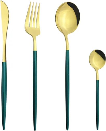 Vista 16 de Juego de cubiertos Cuchillo de cena Postre Tenedor Cuchara Juego de vajilla de acero inoxidable Vajilla de cocina 4 piezas Negro