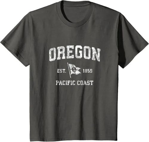 Vista 48 de Oregon Vintage barco ancla bandera diseño de West Coast Retro Tee, hombre S, Arándano