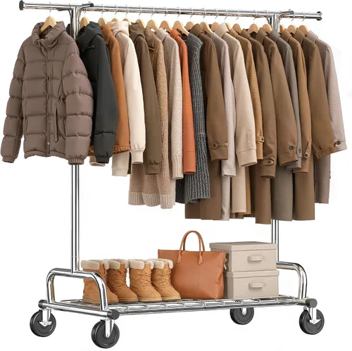 Vista 11 de Raybee Perchero resistente de 75 pulgadas de ancho, 450 libras, almacenamiento de ropa de metal con estante, ruedas con bloqueo y tapones