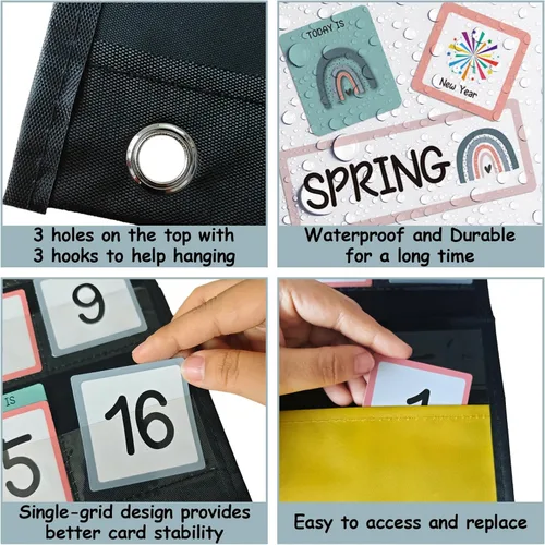 Vista 4 de Calendario de aula negro con 89 tarjetas para estudiantes y niños, calendario grande para aula, suministros para profesores en casa, escuela