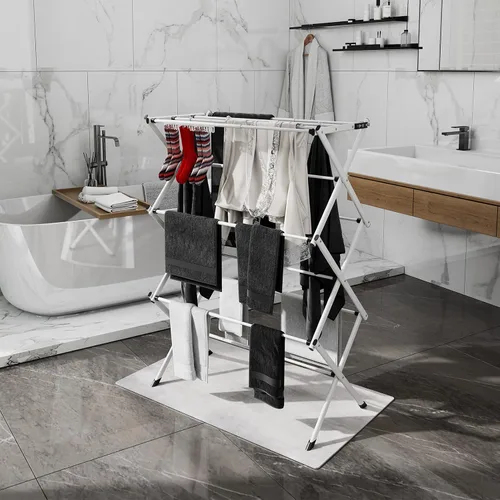 Vista 3 de Estante de secado plegable para ropa, estante plegable para interiores y exteriores, estante de secado de ropa plegable, negro y blanco