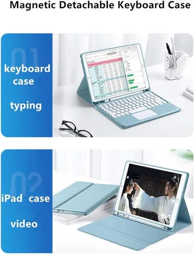 Vista 8 de Funda con teclado para iPad Air2 - Touchpad, magnético, Bluetooth desmontable, funda inteligente delgada para iPad 5ª/6ª generación de 9.7 pulgadas