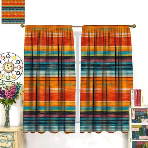 Vista 182 de Cortinas con patrón geométrico tribal, estilo suroeste, azteca, rústico, occidental, nativo americano, opacas, con bolsillo para barra, decoración