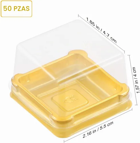 Vista 3 de UPKOCH 50 cajas cuadradas de plástico para pastel de luna, embalaje de postre dorado, recipiente para magdalenas individuales, pequeñas
