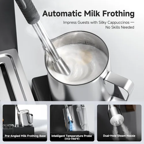 Vista 2 de AMZCHEF 9 Bar OPV Espresso Machine with Automatic Milk Frother, Dual Boiler Premium Black