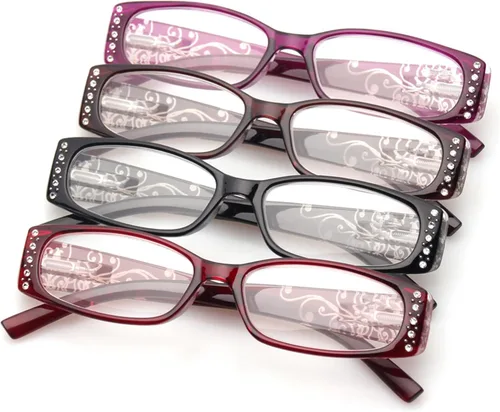 Vista 7 de Kerecsen 4 pares de gafas de lectura para mujer, bisagra de resorte con lectores de patrón láser