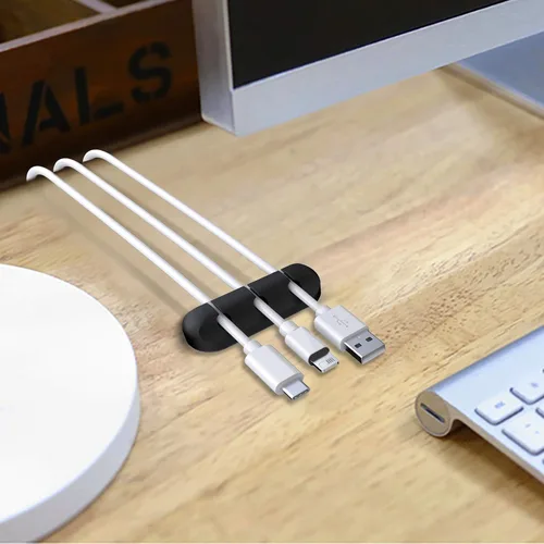Vista 6 de SOULWIT Clips de soporte para cables, paquete de 3 clips organizadores de cables de silicona autoadhesivos para escritorio, cable de carga USB