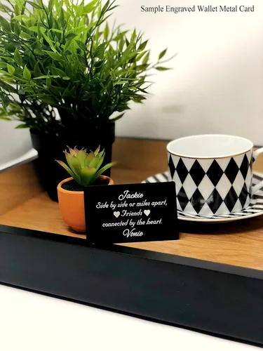 Vista 3 de Tarjeta metálica con mensaje personalizado grabado en ambos lados, aniversario para hombres y mujeres, insertos de billetera grabados, nota de amor