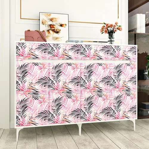 Vista 7 de Papel tapiz de hojas bohemias para despegar y pegar, papel de contacto extraíble de palmera rosa y negra para armarios, papel tapiz floral tropical