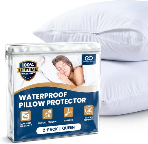 Vista 11 de Everlasting Comfort, protector de almohada de 2 unidades impermeable, comodidad al 100 %, hipoalergénico, con membrana respirable., Blanco, Estándar