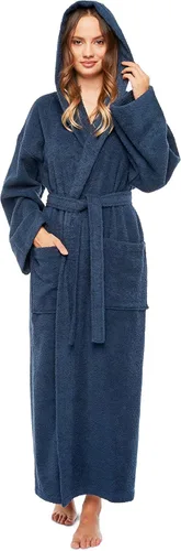 Vista 14 de Arus Bata de baño clásica con capucha para mujer, bata de algodón turco con opciones de longitud completa Negro
