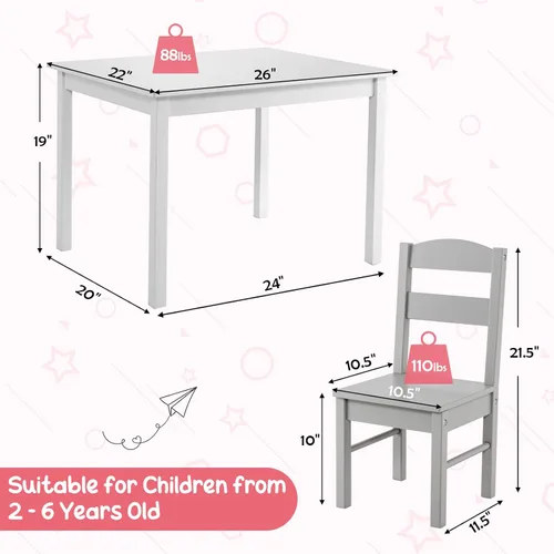 Vista 6 de Costzon Juego de Mesa y Sillas para Niños, Mesa de Actividades de Madera de 5 Piezas y Sillas para Artes, Manualidades, Tareas, Hora de Merienda