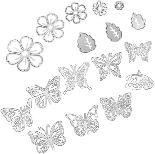 Vista 2 de 17 troqueles de corte de plantilla en relieve, hojas de mariposa y flores de AIFUDA para manualidades, álbumes de recortes, marco de fotos, álbum