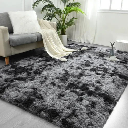 Vista 18 de FlyDOIT Alfombras grandes para sala de estar, 4 x 6 pies alfombra peluda beige con efecto tie-dye, alfombras mullidas suaves, alfombras peludas
