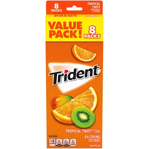 Vista 12 de Trident Tropical Twist - Goma de mascar sin azúcar, 8 paquetes de 14 piezas (112 piezas en total)