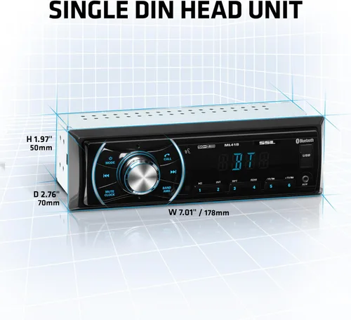 Vista 6 de Sound Storm Laboratories ML41B - Audio estéreo para coche, Single DIN, Bluetooth, sin reproductor de CD/DVD, receptor de radio FM, USB, entrada AUX