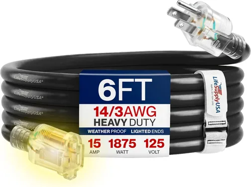 Vista 139 de Cable de extensión SJT de 12/3 300 V con luz LED para uso en interiores y exteriores con enchufe con iluminación LED Amarillo