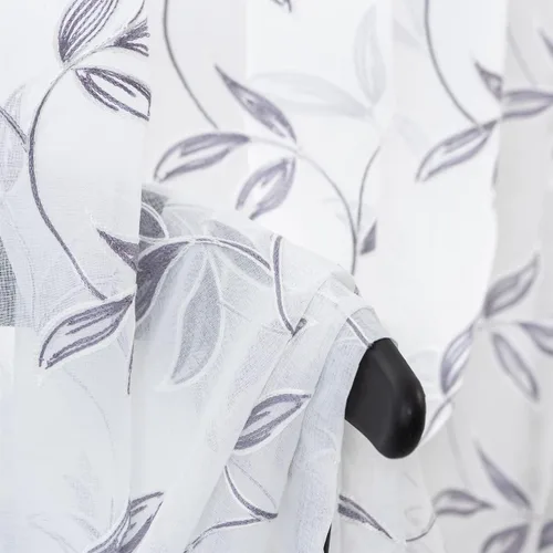 Vista 5 de TERLYTEX Cortinas con patrón de hojas de 84 pulgadas de largo, cortinas bordadas transparentes con hojas para sala de estar, paneles de cortina