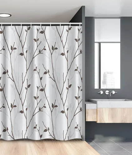 Vista 107 de Ambesonne Decor Collection, juego de cortina con ganchos para regadera Amarillo y marrón