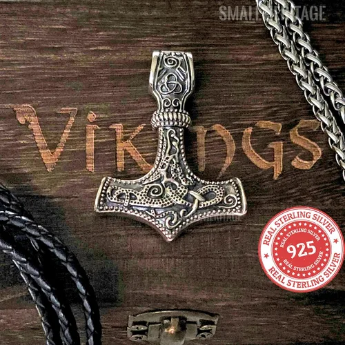 Vista 2 de Collar Thor de amuleto de martillo nórdico de plata de ley 925 Plata esterlina Sin gemas