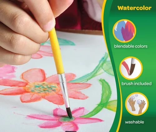 Vista 6 de Crayola Juego de pintura de acuarela (16 unidades), suministros escolares, pintura lavable para niños, 1 brocha, artes y manualidades