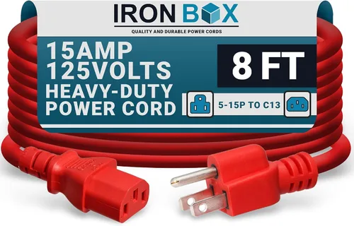 Vista 38 de IronBox Electric - Cable de Alimentación de Servicio Pesado 5-15P a C13 - Cable PC SJT 14/3 de 3 Clavijas 15A 125V - Cable para Computadora