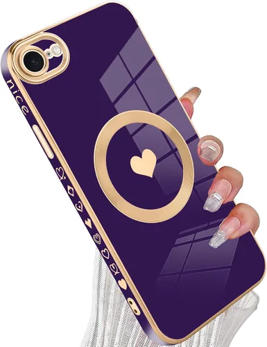 Vista 52 de tharlet Funda Magnética para iPhone 11 [Compatible con Magsafe] Lindo Corazón de Amor de Lujo Chapado Borde Dorado Parachoques con Lente de Cámara