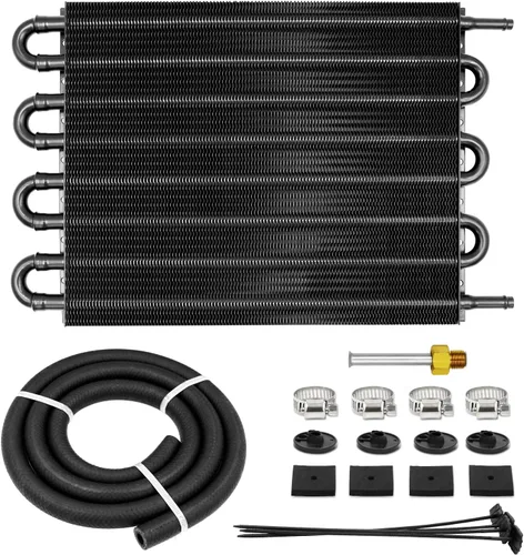 Vista 11 de Kit enfriador de transmisión de tubos y aletas Ultra-Cool de 4 pasos universal 402 de aluminio negro con kit de enfriador de aceite de 5/16