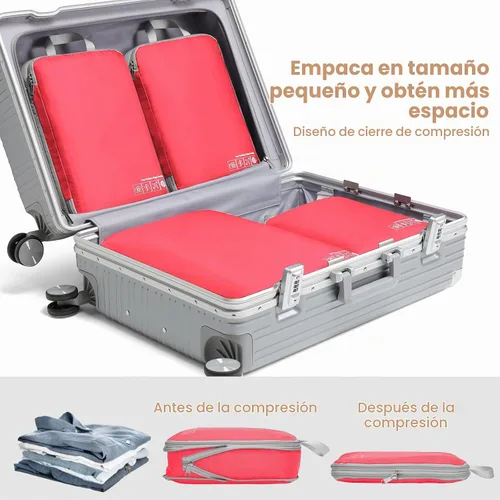 Vista 3 de Cambond - Cubos de compresión para viajes de mujer - Bolsas de viaje expandibles, organizadores de equipaje, esenciales de viaje, cubos de 01 Sandía