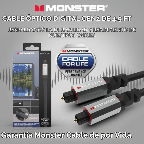 Vista 7 de Monster Gen2 Essentials - Cable de audio óptico digital (Toslink, SPDIF), cable de fibra óptica para TV, barra de sonido y sistema de cine en casa