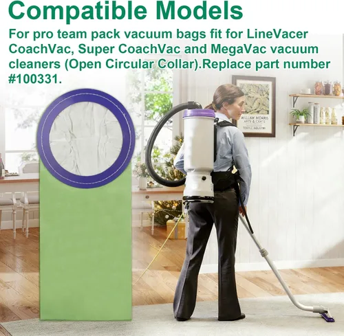 Vista 5 de Paquete de 10 bolsas de vacío compatibles con mochila ProTeam 10QT, 100331 Compatible con las aspiradoras ProTeam CoachVac, Super CoachVac