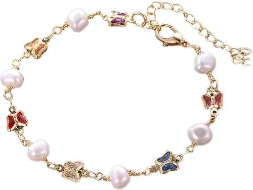 Vista 2 de Pulsera de cadena de mariposa de corazón ajustable de cristal brillante con corazón y mariposa, pulsera con dijes, San Valentín, cumpleaños, día
