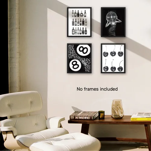 Vista 3 de NaZaUK Funky Retro Y2K Lucky 8 - Arte de pared de bolas de cerezo, pósteres de arte de pared blanco y negro, impresiones estéticas de moda