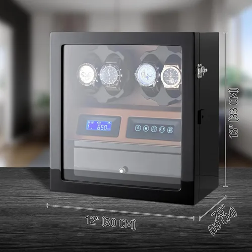 Vista 7 de Enrolladora de 4 relojes con 5 espacios de almacenamiento para relojes, pantalla LCD, control táctil y retroiluminación