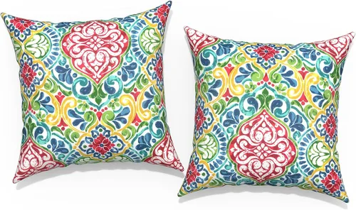 Vista 22 de Juego de 2 fundas cuadradas de 16 x 16 pulgadas para cojín de exteriores, fundas decorativas modernas para cojín de respaldo para muebles de patio