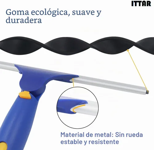 Vista 7 de ITTAR Escobilla de ventana con 2 juegos de postes de acero inoxidable, herramientas de limpieza de escobilla con almohadillas de microfibra, kit