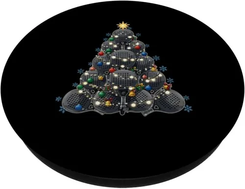 Vista 2 de Raqueta de pádel con luces para árbol de Navidad, jugador de pádel de vacaciones PopSockets Adhesivo PopGrip