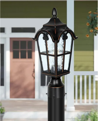 Vista 6 de Luz de poste para exteriores cableada de 120 V del anochecer al amanecer, color negro, romana, lámpara impermeable de poste de aluminio con base