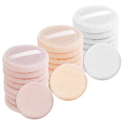 Vista 8 de WLLHYF 24 piezas de maquillaje de algodón rosa, soplo cosmético redondo para maquillaje facial en polvo aterciopelado para polvo suelto, lavable