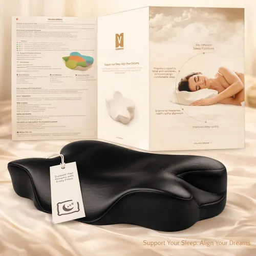 Vista 9 de Almohada cervical cervical para dormir de lado y de espalda, almohada ergonómica de espuma viscoelástica de alta calidad con fundas de almohada Negro