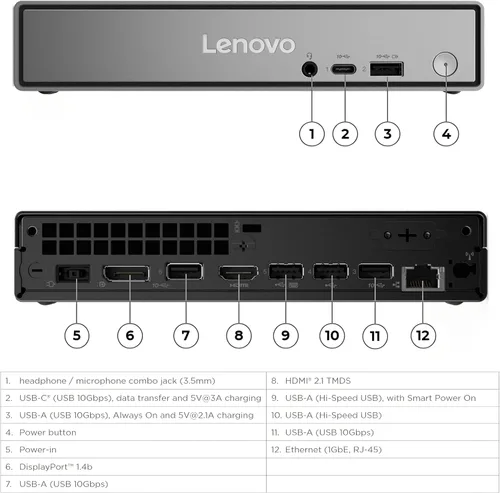 Vista 6 de Lenovo Mini PC ThinkCentre neo 50q Gen 5, Intel Core 5, 8 GB de RAM, SSD