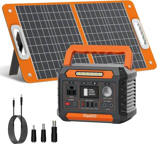 Vista 9 de FF Flashfish 144.3Wh con panel solar de 100 W, generador solar de 200 W con luces AC/DC/USB/tipo C/LED, batería de reserva para camping, viajes