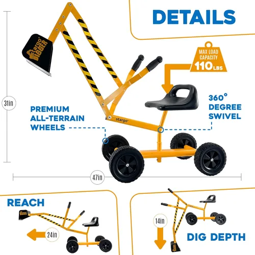 Vista 4 de Stargo Excavadora de Juguete para Niños Cavadora de Arena con Ruedas, Juguetes Cavadora de Caja de Arena de Acero para Niños, Juguetes de Arena