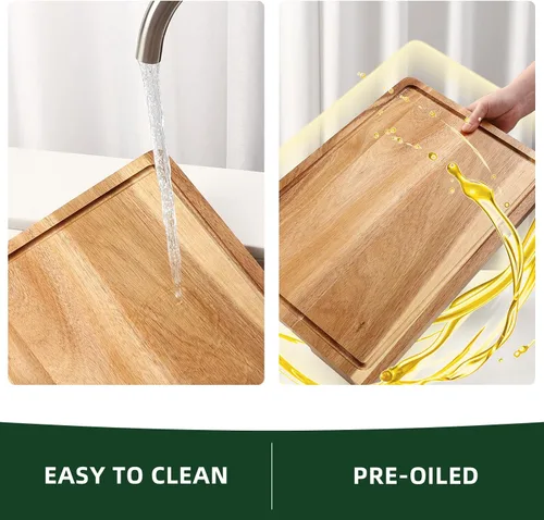 Vista 7 de Tabla de cortar XL, tabla de cortar de madera de acacia grande de 18 x 12 pulgadas para cocina, tabla de cortar de madera de grano de borde