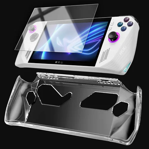 Vista 7 de ENCASED Paquete de accesorios 3 en 1 Asus ROG Ally – Funda de agarre transparente con protector de pantalla de vidrio templado y bolsa de transporte
