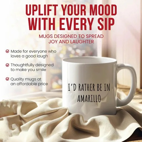 Vista 2 de I'd Rather Be In Amarillo Mug - Texas Coffee Cup - Fan Funny Gift From - Panhandle Tea Mugs - Lone Star State Cups - 11 Oz Ceramic Gifts For