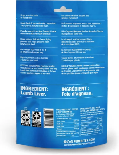 Vista 3 de PureBites Golosinas liofilizadas para perros de hígado de cordero, 1 ingrediente, fabricadas en Estados Unidos, 3.35 onzas
