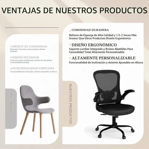 Vista 4 de Flysky Silla de oficina de malla, sillas ergonómicas de escritorio para Negro