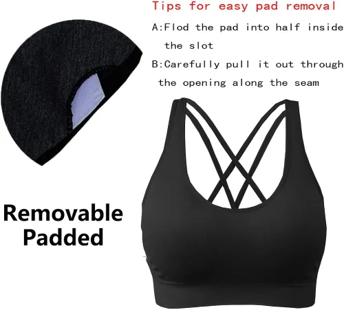 Vista 2 de AKAMC - Sujetador deportivo con relleno extraíble y soporte medio para mujer, brasier para yoga y ejercicio, paquete de 3