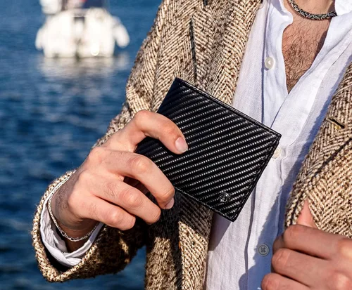 Vista 4 de TRUSADOR Treviso - Carteras plegables de cuero para hombre con bolsillo para monedas bloqueo RFID Carbon Clásico